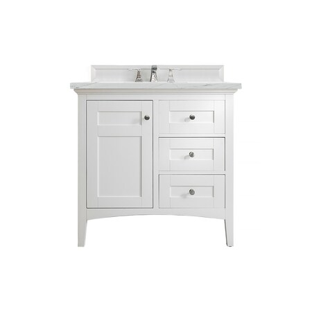 James Martin Vanities Palisades 36in Single Vanity, Bright White w/ 3 CM Ethereal Noctis Quartz Top 527-V36-BW-3ENC